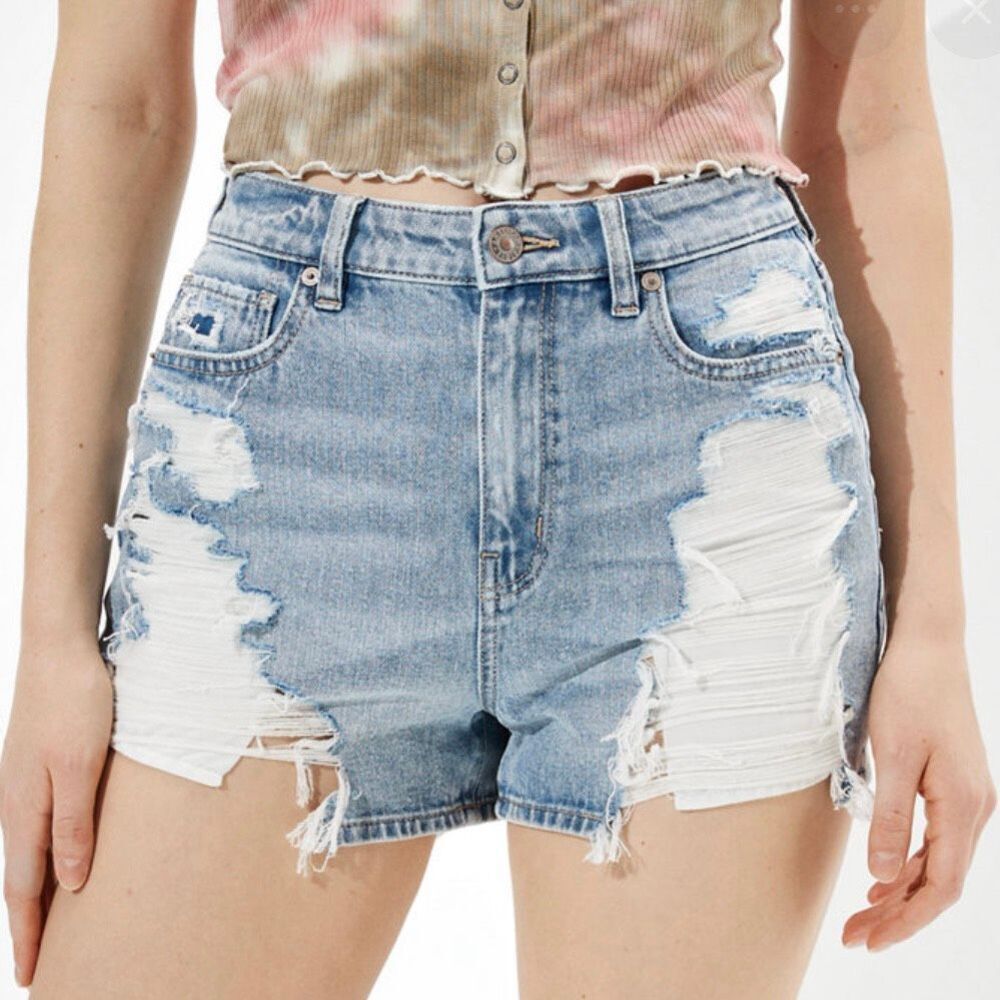 American Eagle Size 6 Shorts Jean Cut Off Distressed Comfort Stretch Waist Band